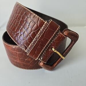 Furla Wide Brown Leather Croc Embossed Belt Small Italy EU 70 Fashion Waist